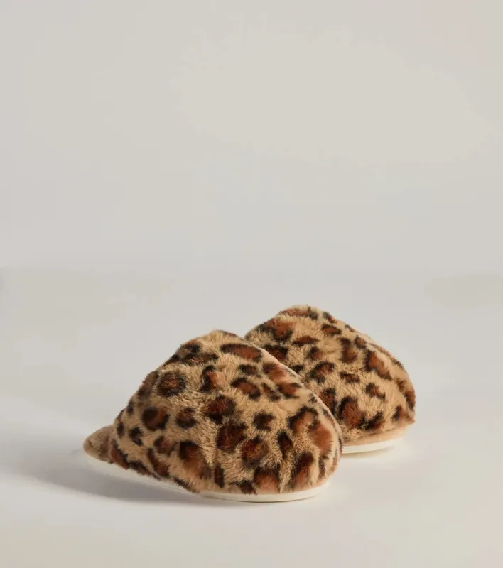 Chic Spots Faux Fur Leopard Print Slippers sold by Windsor