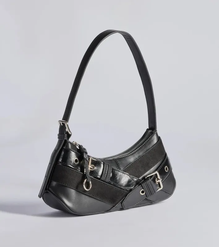 Bold Buckles Faux Leather Handbag sold by Windsor