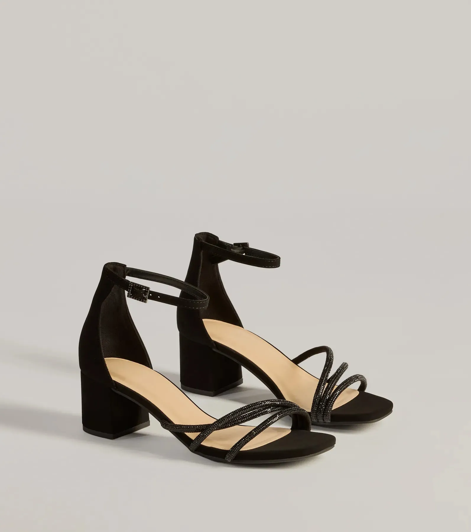 Glam Up Rhinestone Strappy Low Block Heels sold by Windsor