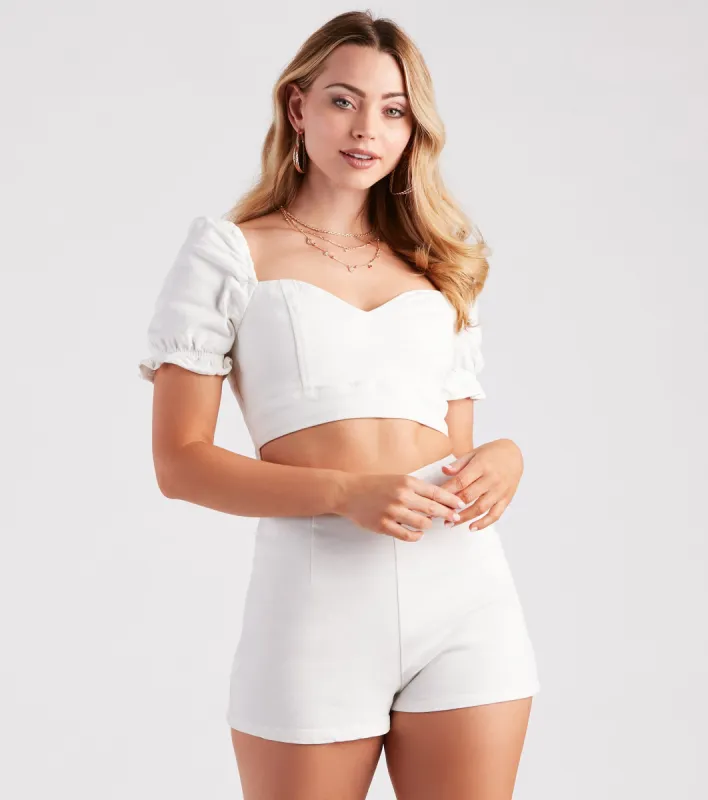 Denim Darling Puff Sleeve Cutout Romper sold by Windsor
