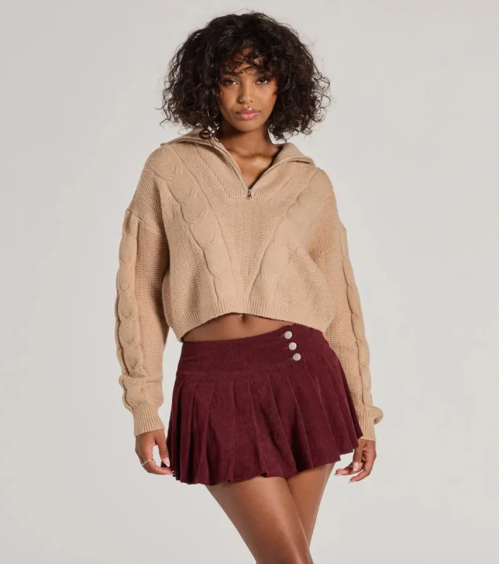 Trendy Status Corduroy Pleated Drop Waist Mini Skort sold by Windsor