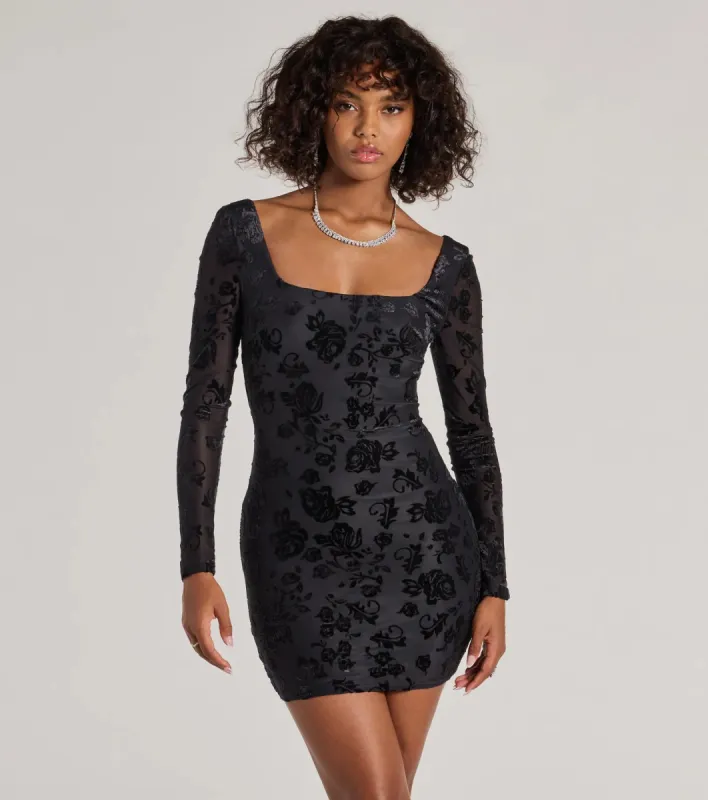 Chic Allure Floral Velvet Burnout Long Sleeve Mini Dress sold by Windsor