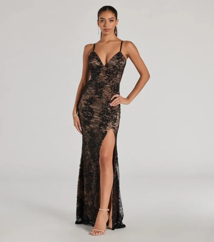 Elodie Beaded Floral Lace Mermaid Dress sold by Windsor