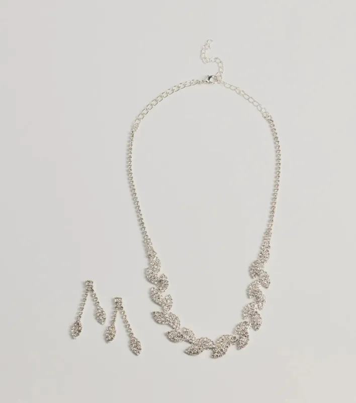 Enchanting Glitz Rhinestone Leaf Necklace Set sold by Windsor