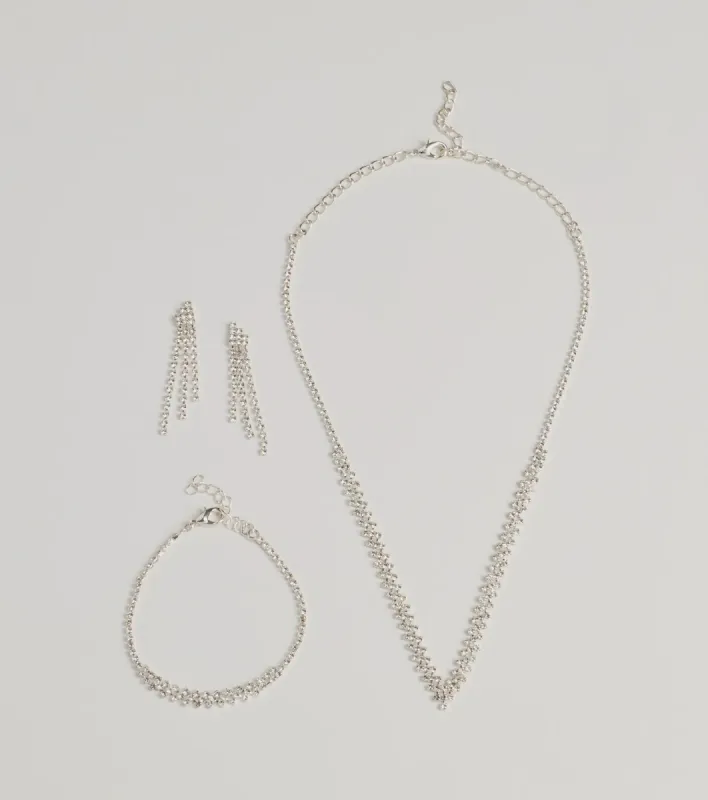 Fabulous Sparkle Rhinestone Necklace, Earrings, And Bracelet Set sold by Windsor