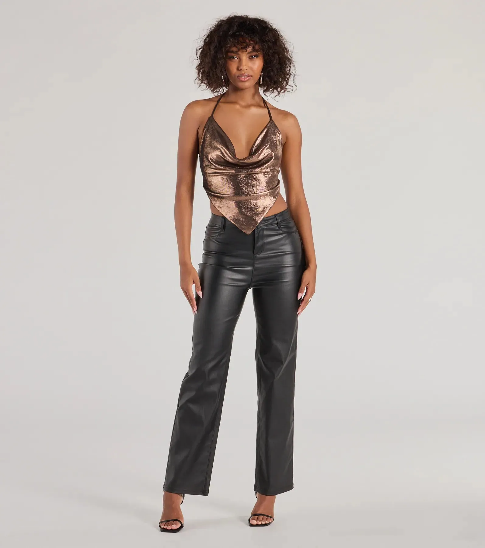 Flashy And Fierce Metallic Knit Halter Crop Top sold by Windsor product image thumbnail 3