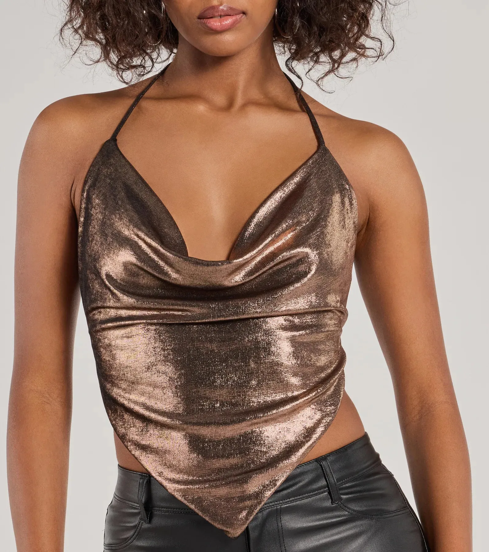 Flashy And Fierce Metallic Knit Halter Crop Top sold by Windsor product image thumbnail 4