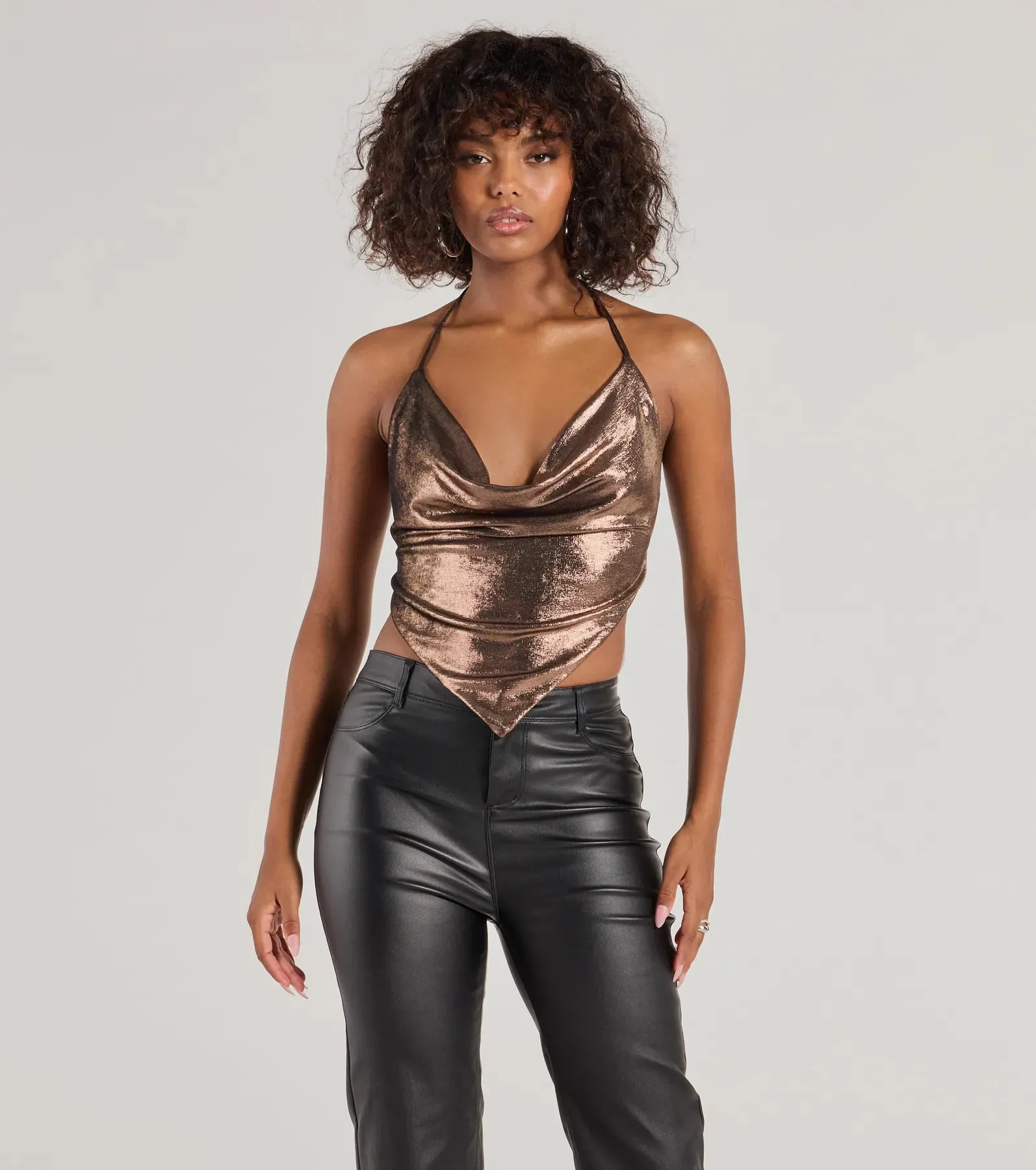 Flashy And Fierce Metallic Knit Halter Crop Top sold by Windsor