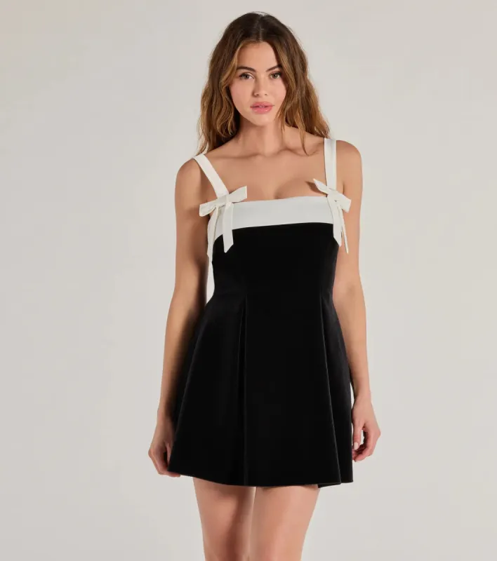 Marilyn Bow Strap Velvet Skater Dress sold by Windsor