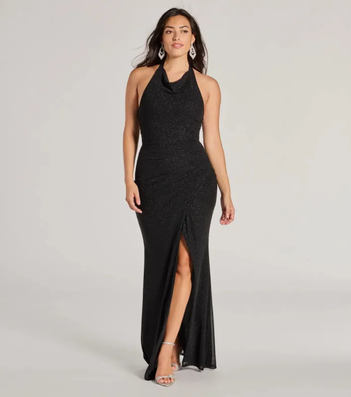Isabelle Halter Cutout Glitter Slim Formal Dress sold by Windsor
