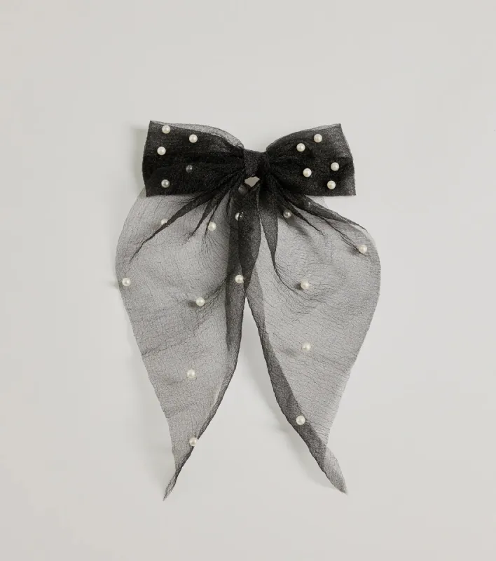 Adorable And Chic Pearl Detail Hair Bow Clip sold by Windsor