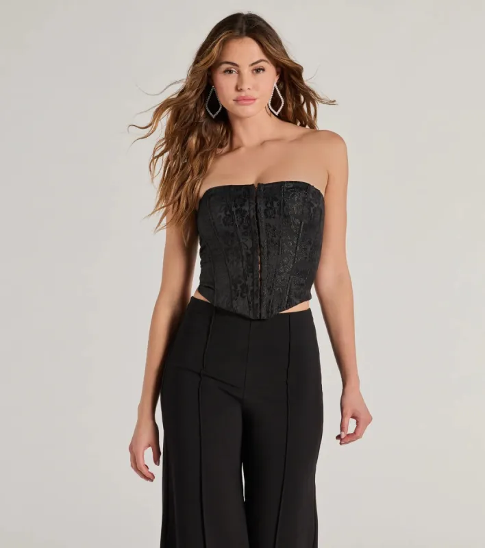 Sultry Strapless Floral Jacquard Corset Top sold by Windsor