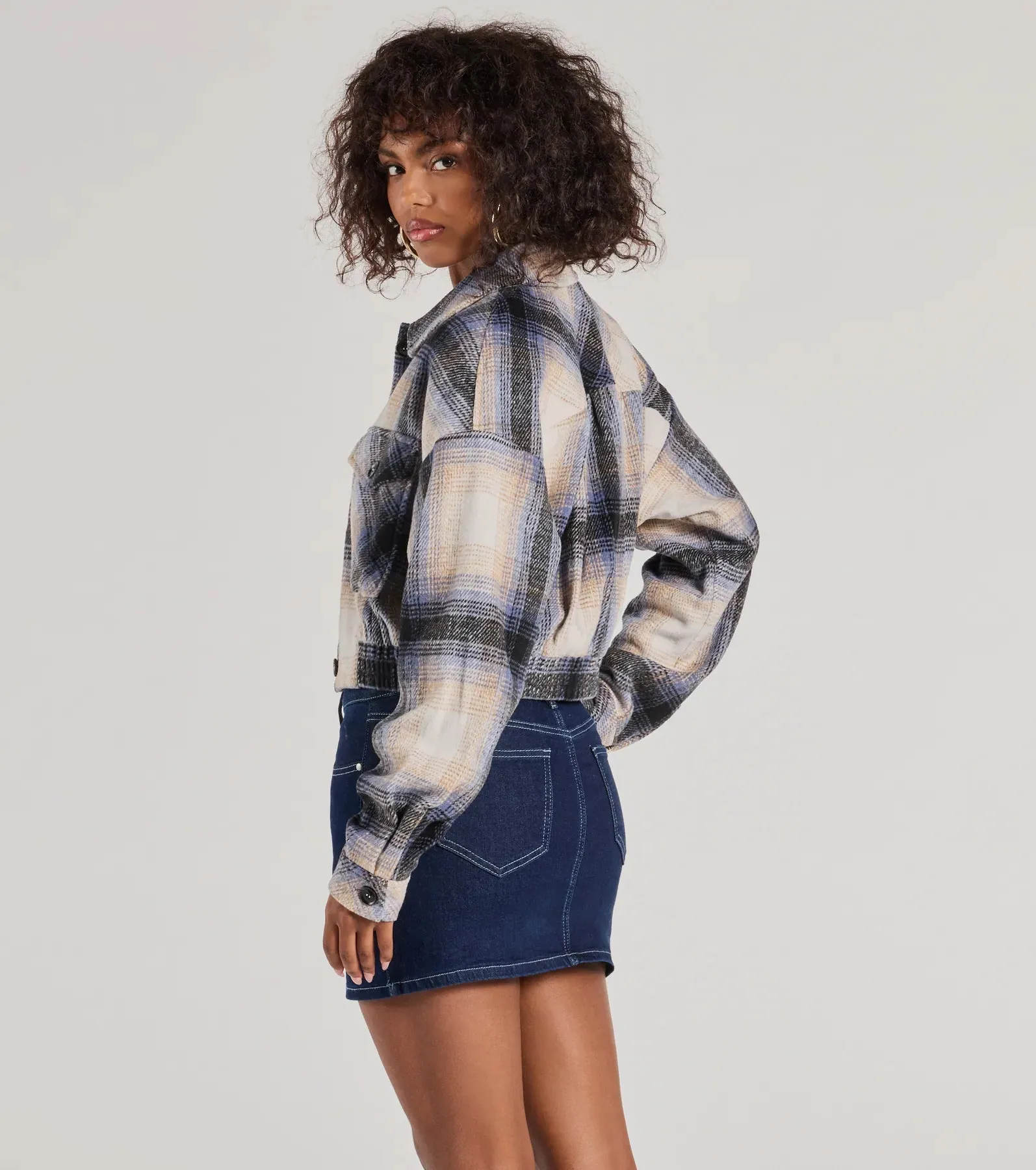 Casually Cozy Plaid Woven Cropped Shacket sold by Windsor product image thumbnail 2