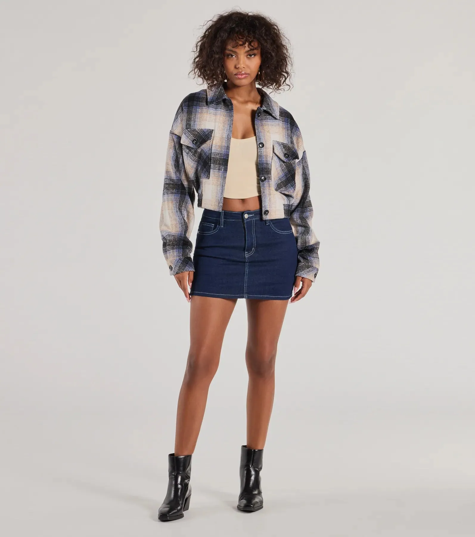 Casually Cozy Plaid Woven Cropped Shacket sold by Windsor product image thumbnail 3