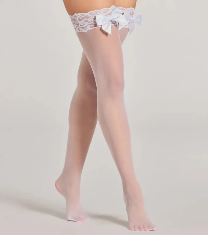 Sweet Vibes Sheer Lace Bow Stockings sold by Windsor