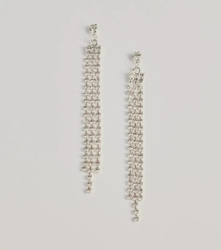 Endless Shine Rhinestone Fringe Earrings sold by Windsor