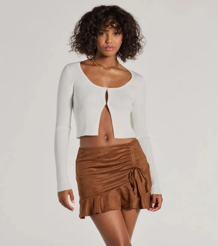 Charming Aura Faux Suede Ruched Ruffled Skort sold by Windsor