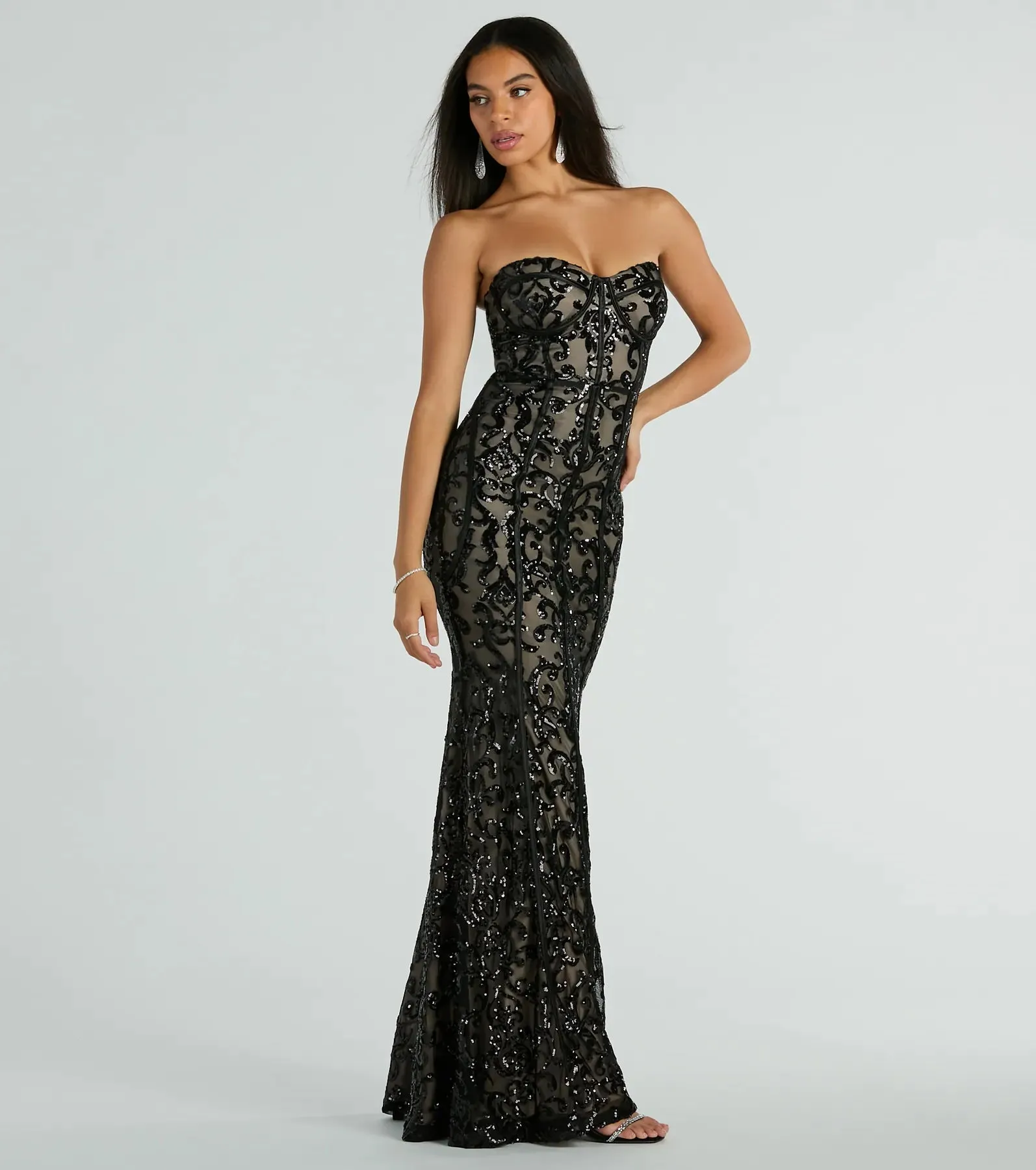 Serena Strapless Corset Sequin Mermaid Formal Dress sold by Windsor product image thumbnail 4