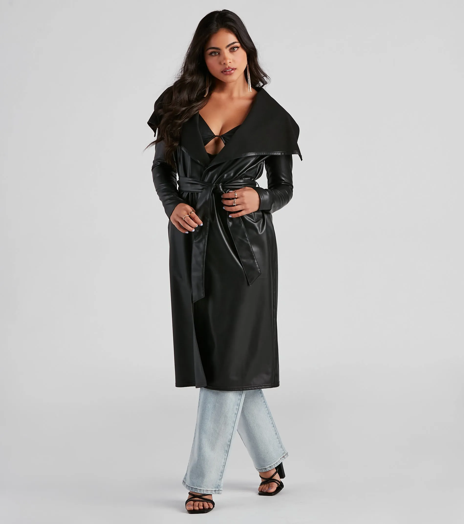 Elevated And Chic Faux Leather Trench sold by Windsor product image thumbnail 4