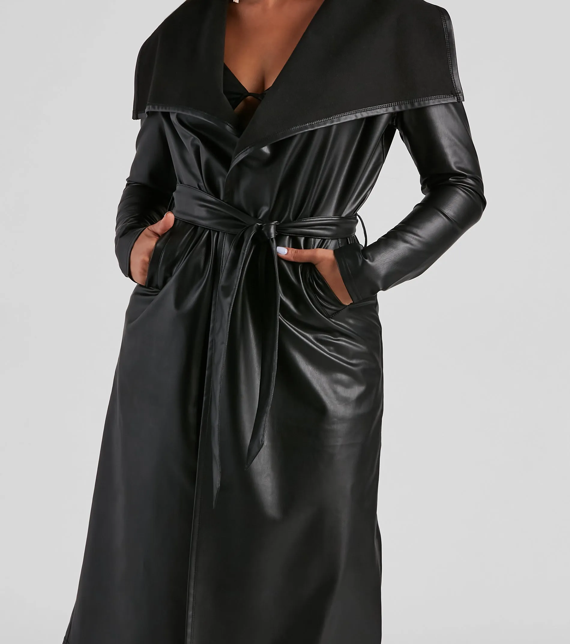 Elevated And Chic Faux Leather Trench sold by Windsor product image thumbnail 3