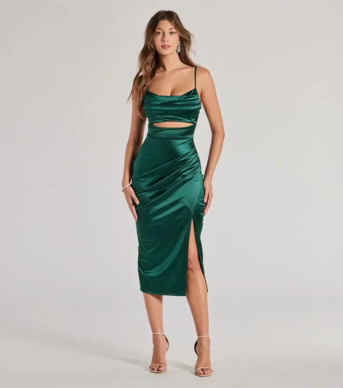 Lilith Satin Cutout Wrap-Front Midi Dress sold by Windsor