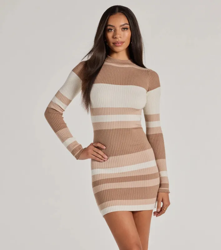 Modern Stripes Ribbed Knit Long Sleeve Mini Dress sold by Windsor