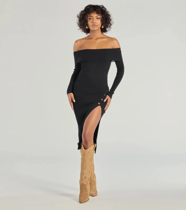 Keeping Knit Chic Long Sleeve Midi Dress sold by Windsor