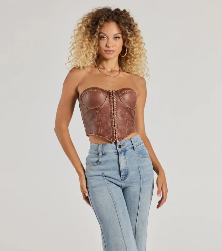 Boldly Chic Faux Leather Cropped Corset sold by Windsor