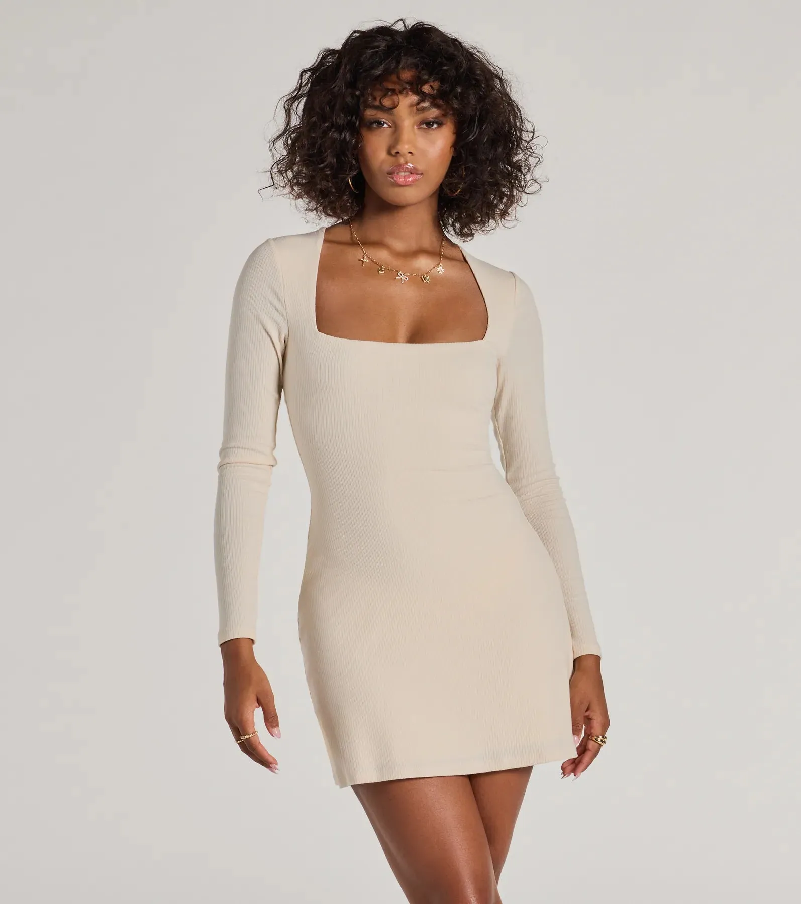 Casual Luxe Long Sleeve Ribbed Knit Mini Dress sold by Windsor