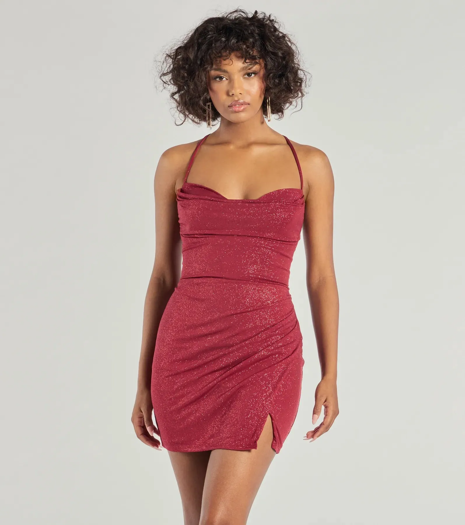 Amaris Glitter Knit Wrap-Front Mini Dress sold by Windsor