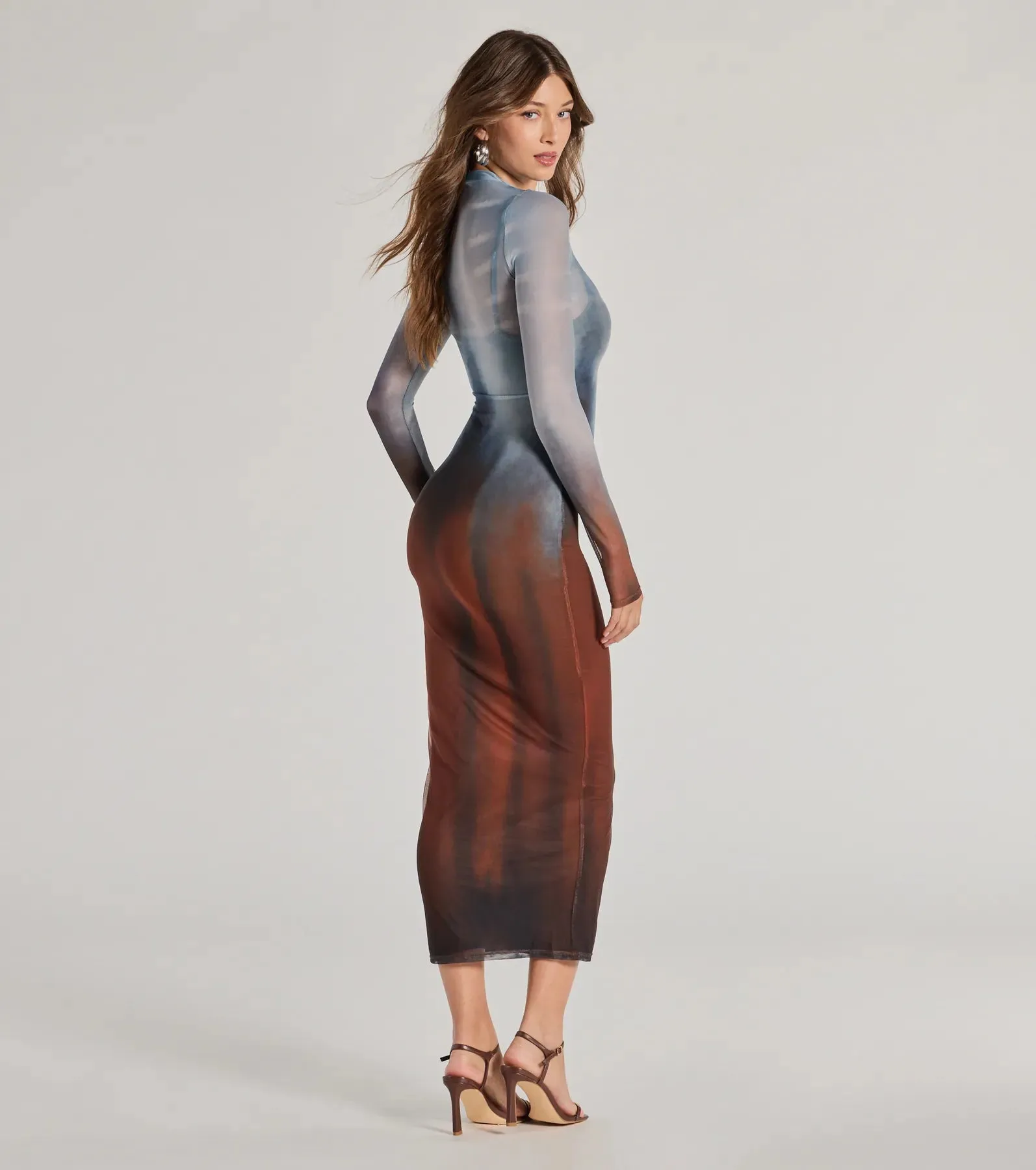 Sultry Silhouette Abstract Print Mesh Midi Dress sold by Windsor product image thumbnail 2