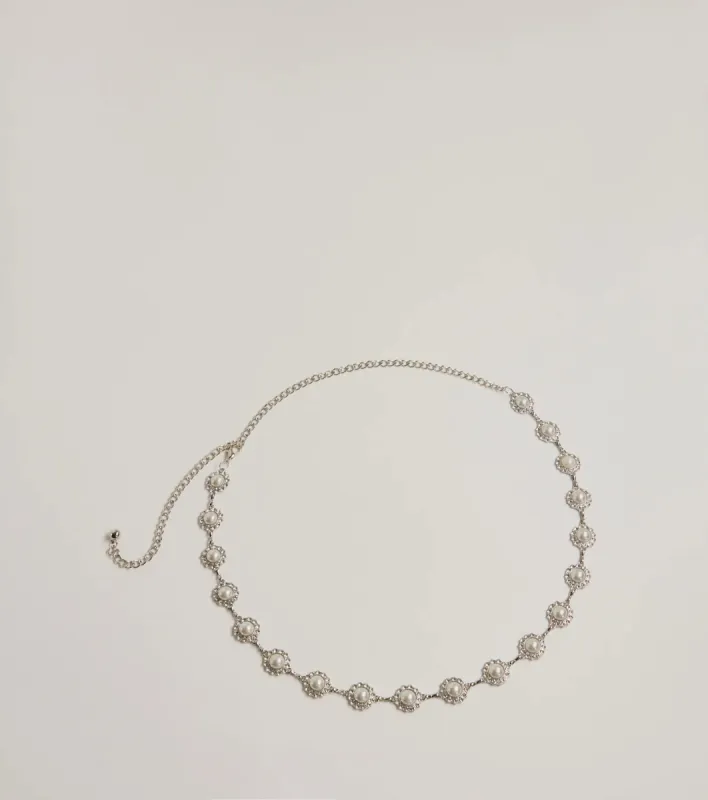 Elevated Chic Rhinestone And Faux Pearl Chain Belt sold by Windsor