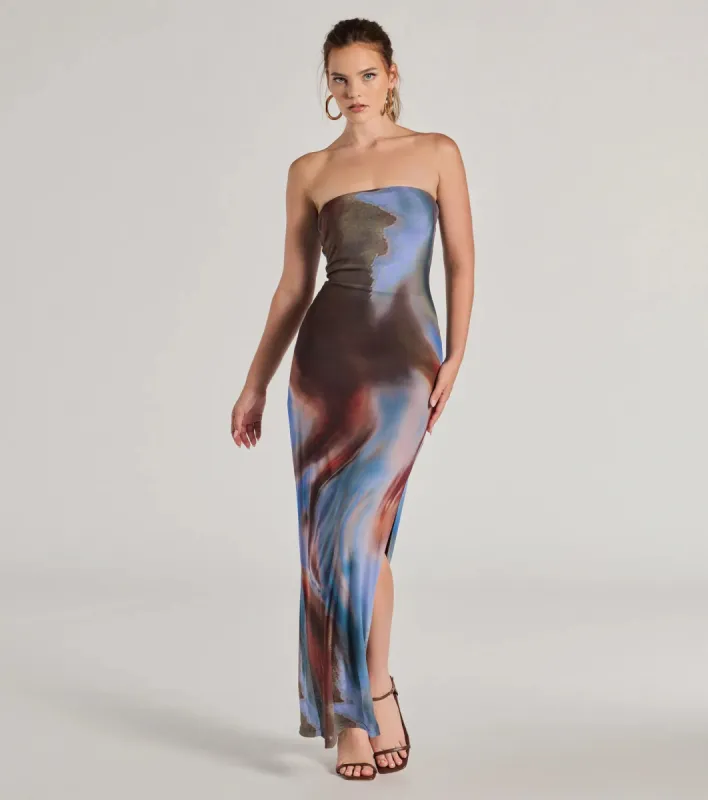 Chic Showstopper Abstract Print Mesh Maxi Dress sold by Windsor