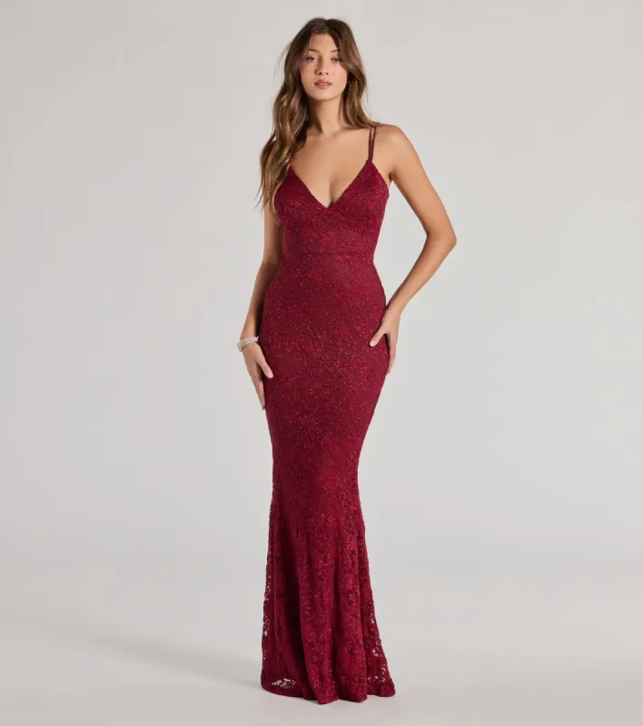 Briella Glitter Lace Cross-Back Mermaid Dress sold by Windsor