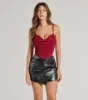 Sultry Night-Out Lace Trim Mesh Bustier Top sold by Windsor