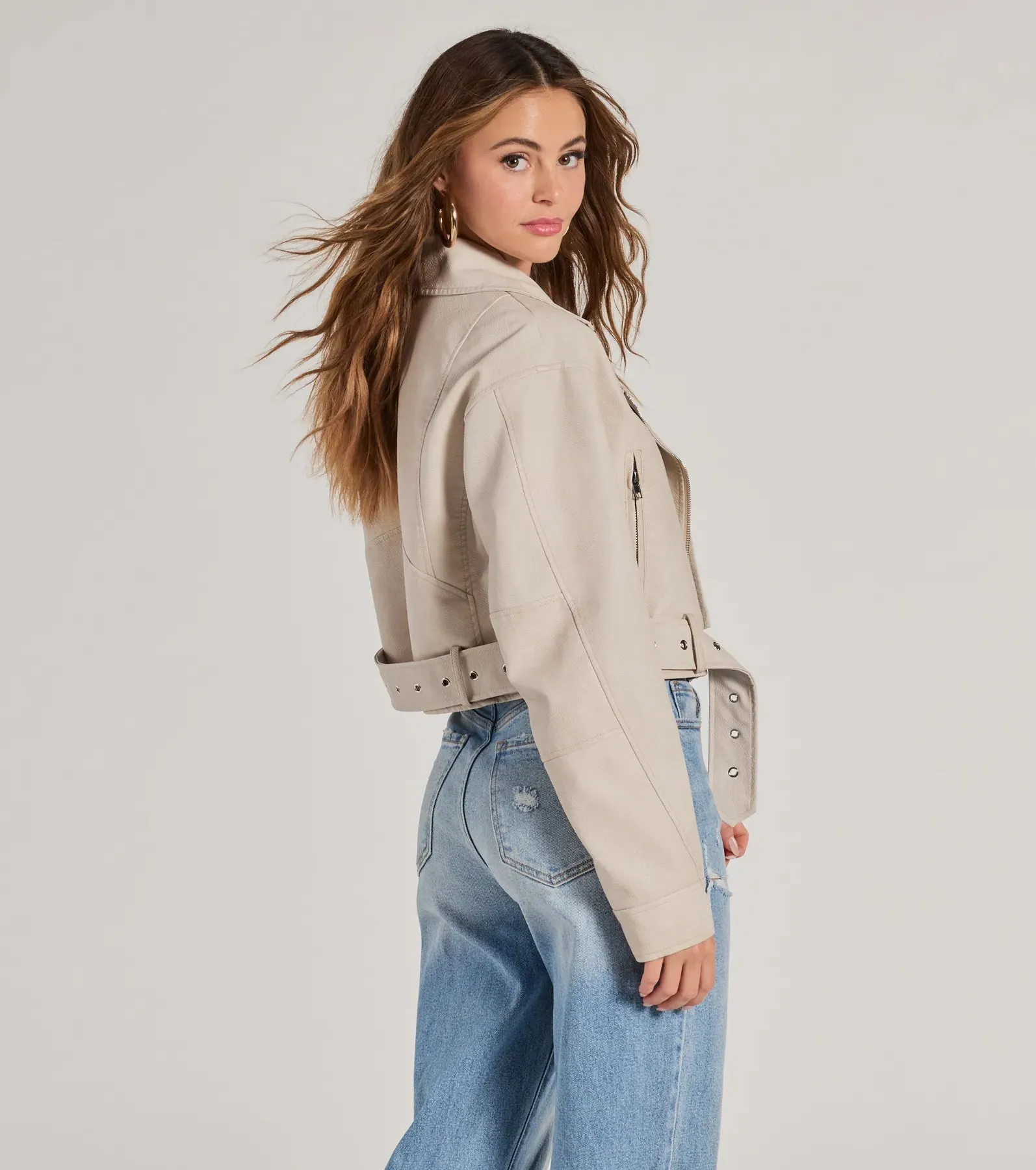 Modern Icon Oversized Faux Leather Belted Moto Jacket sold by Windsor product image thumbnail 2