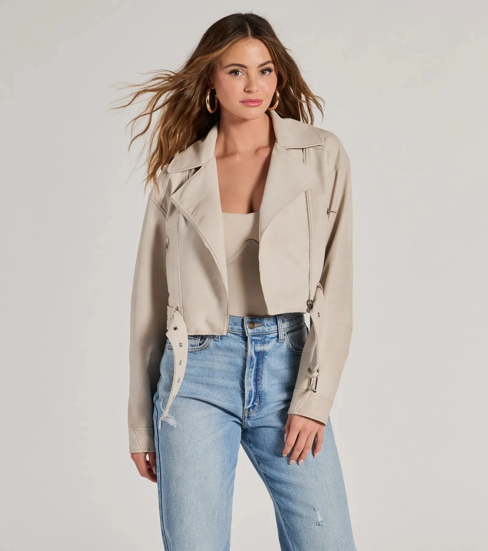 Modern Icon Oversized Faux Leather Belted Moto Jacket sold by Windsor