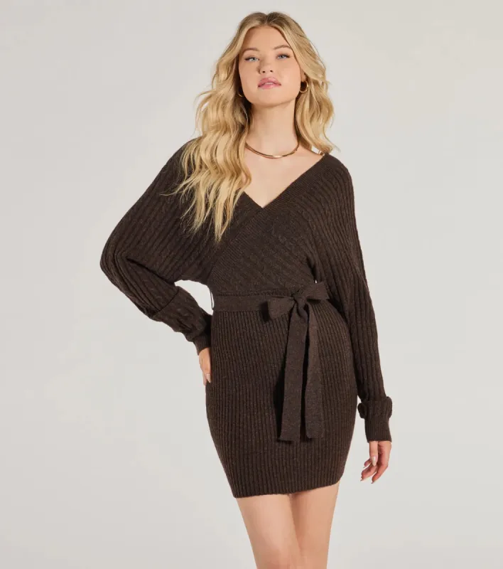 Cozy Fave Cable Knit Long Sleeve Mini Dress sold by Windsor