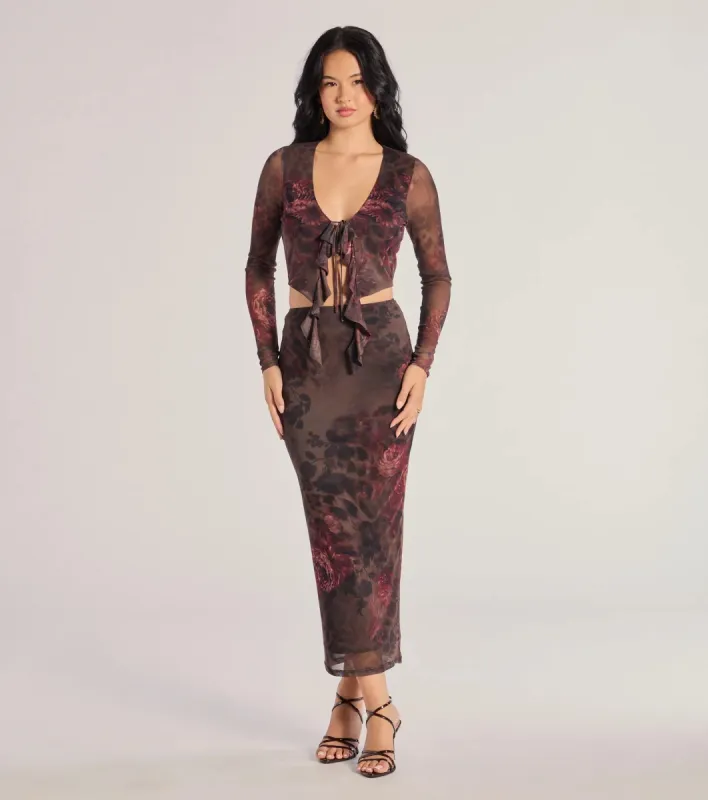 Wild Blossom Abstract Print Maxi Skirt sold by Windsor