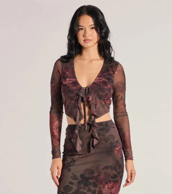 Wild Blossom Abstract Print Tie-Front Crop Top sold by Windsor