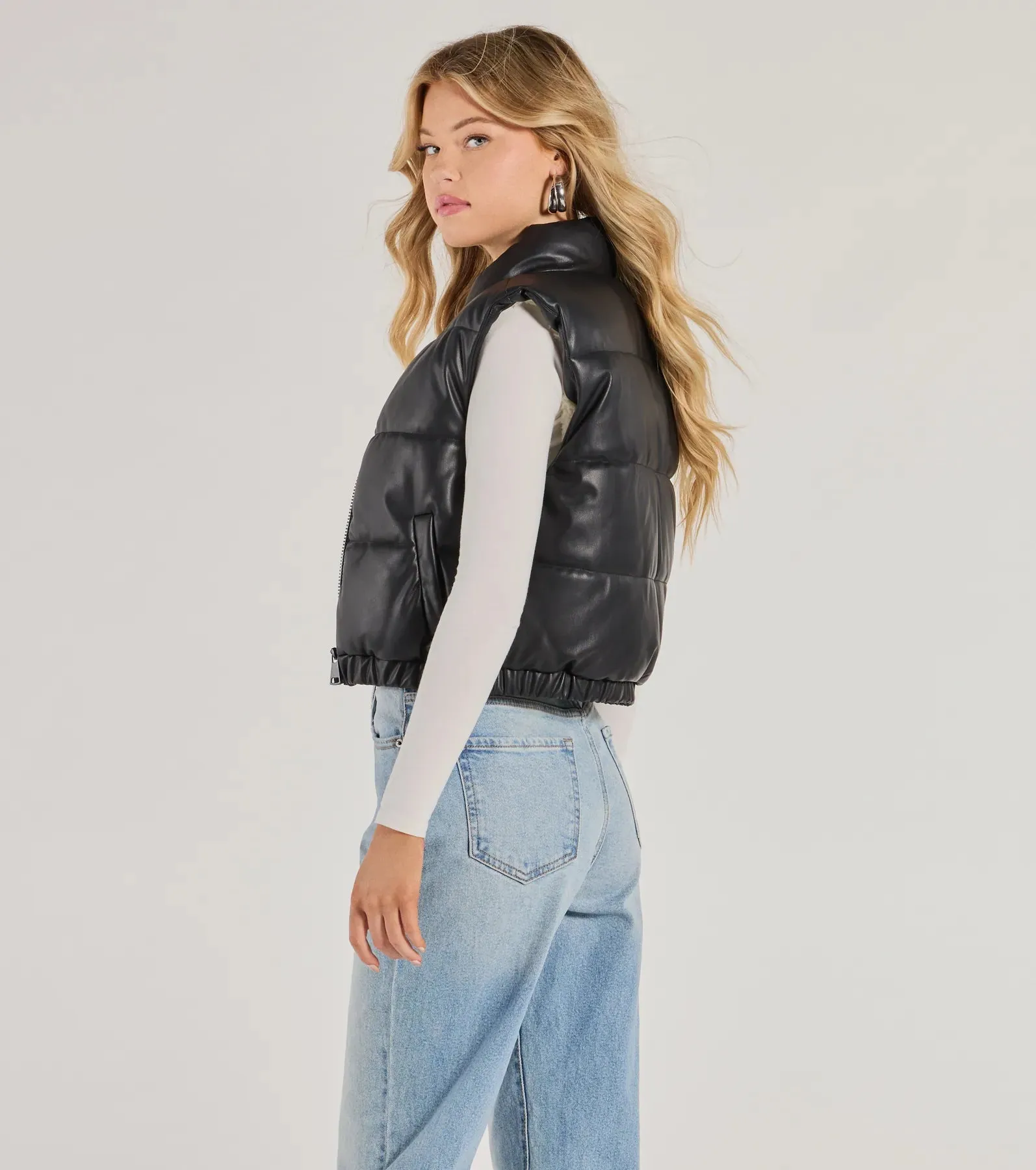 Cuddle Glam Faux Leather Sherpa Lined Puffer Vest sold by Windsor product image thumbnail 2
