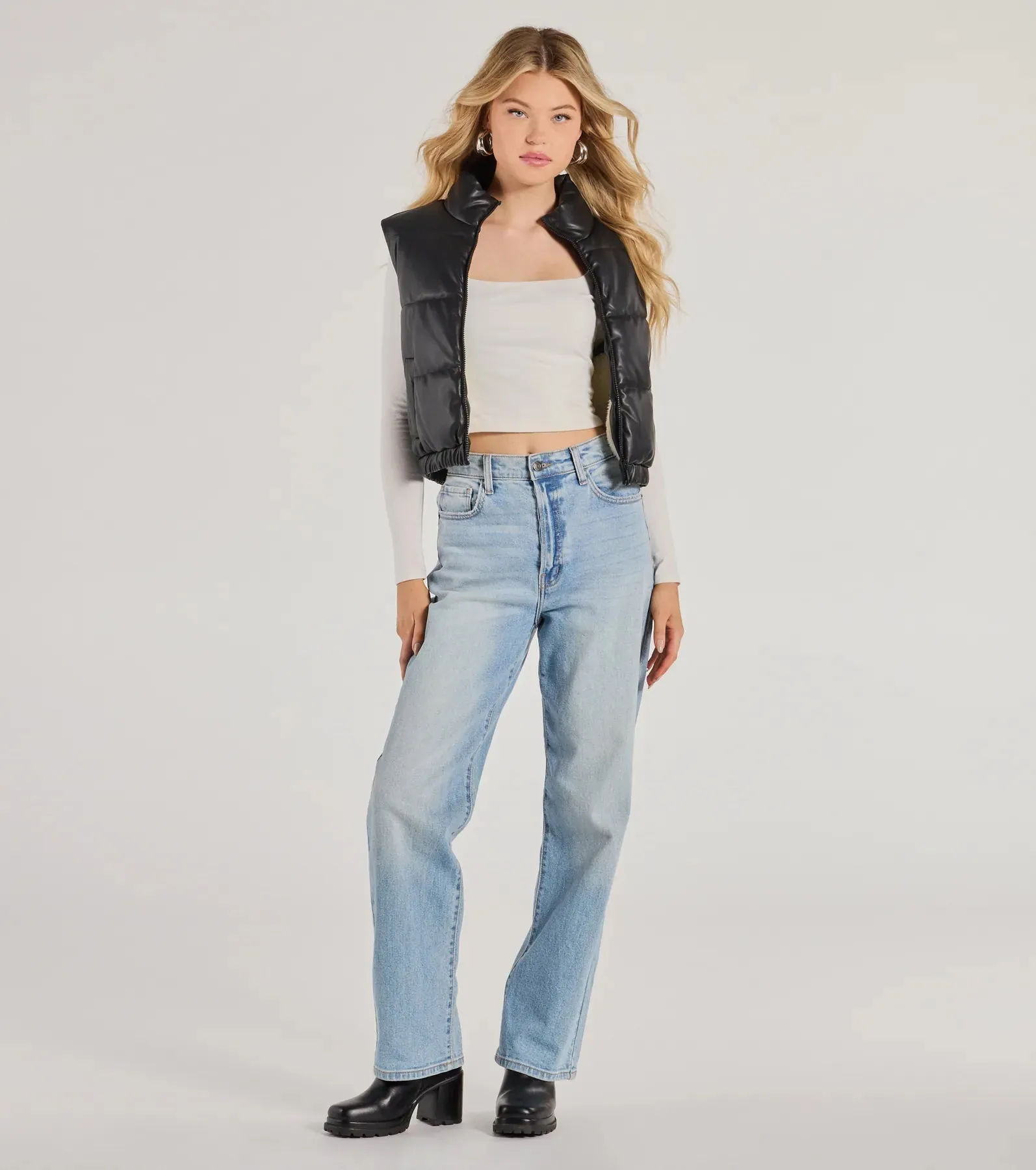 Cuddle Glam Faux Leather Sherpa Lined Puffer Vest sold by Windsor product image thumbnail 3