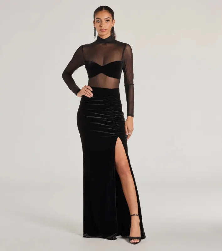 Seraphina Velvet And Mesh Long Sleeve Mermaid Dress sold by Windsor