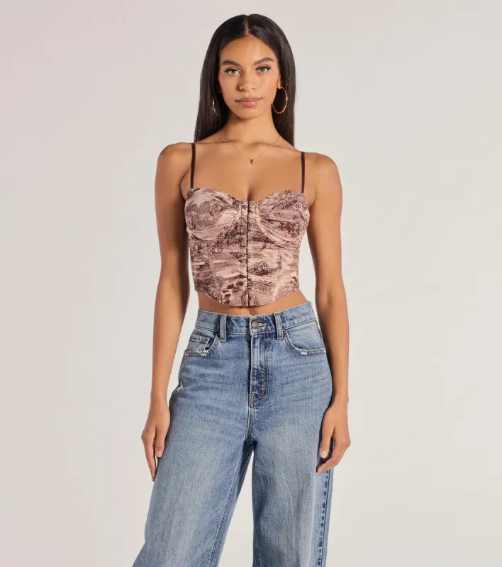Stunning View Scenic Print Mesh Bustier Top sold by Windsor