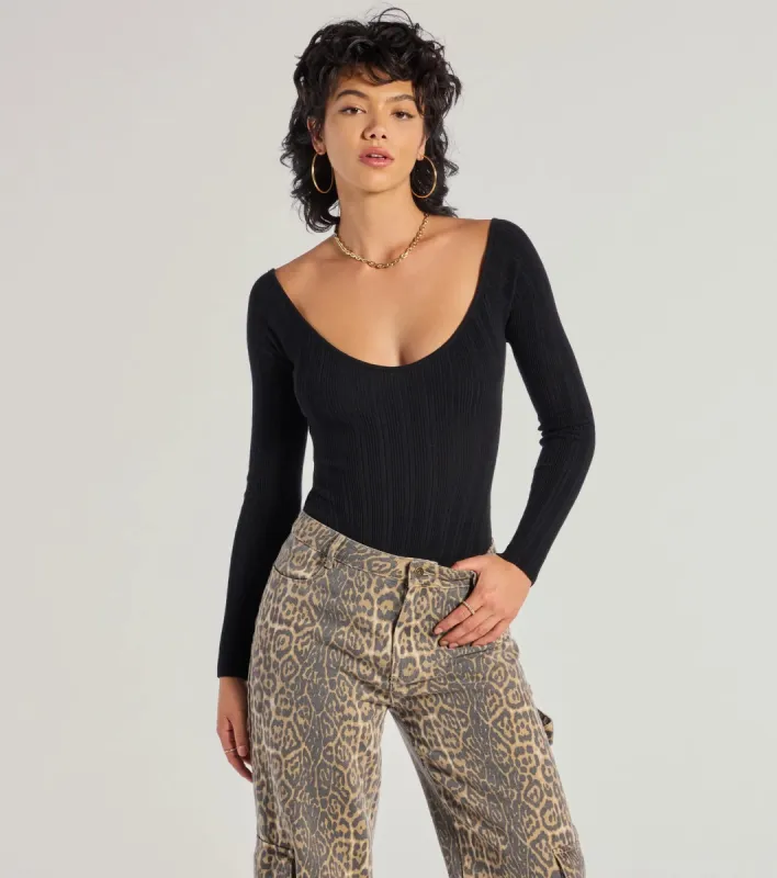 Elevated Essential Ribbed Knit Long Sleeve Bodysuit sold by Windsor