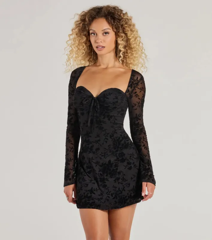 Chic Touch Long Sleeve Flocked Velvet Mini Dress sold by Windsor