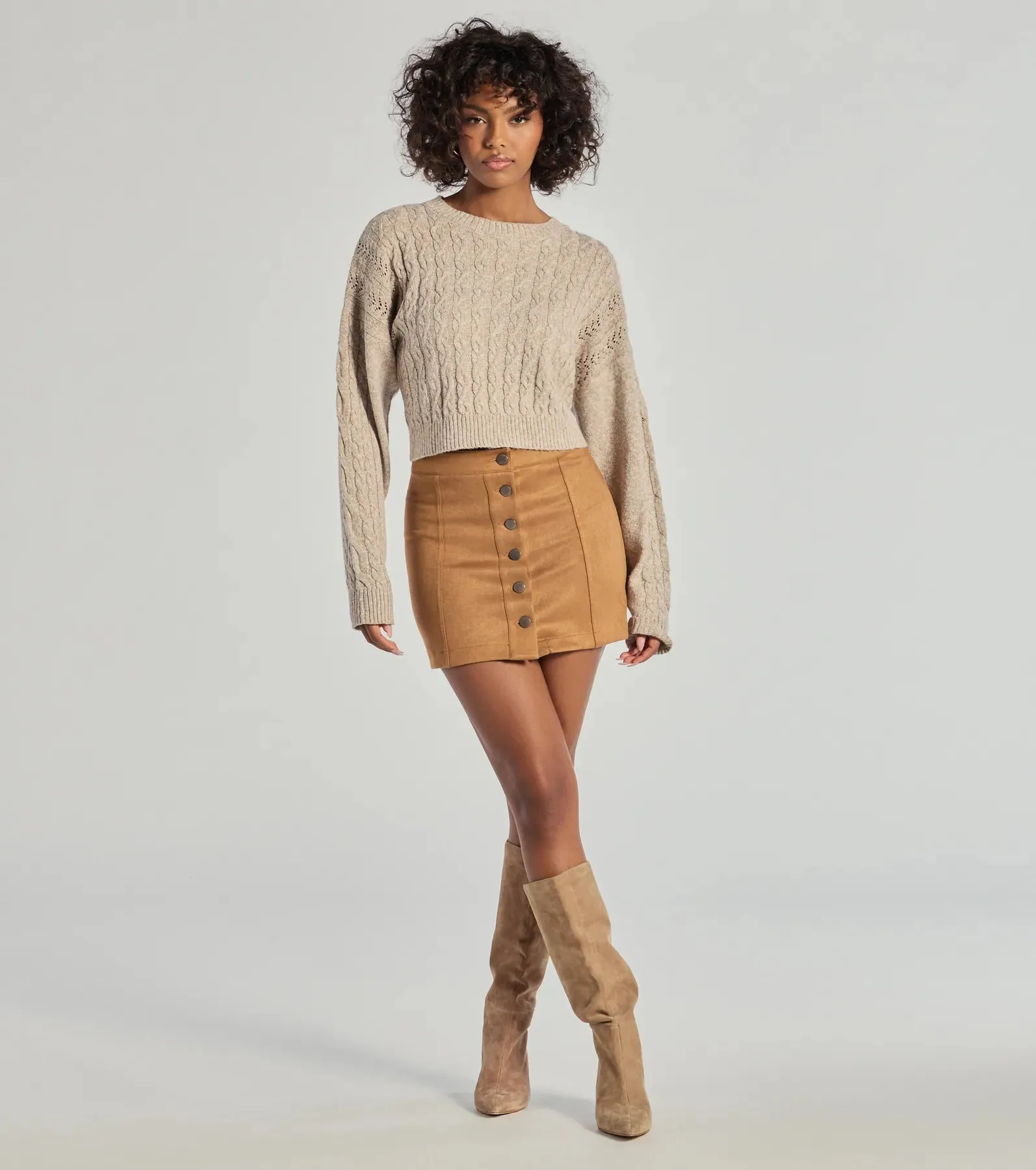 Darling Details Button Down Faux Suede Mini Skirt sold by Windsor product image thumbnail 3