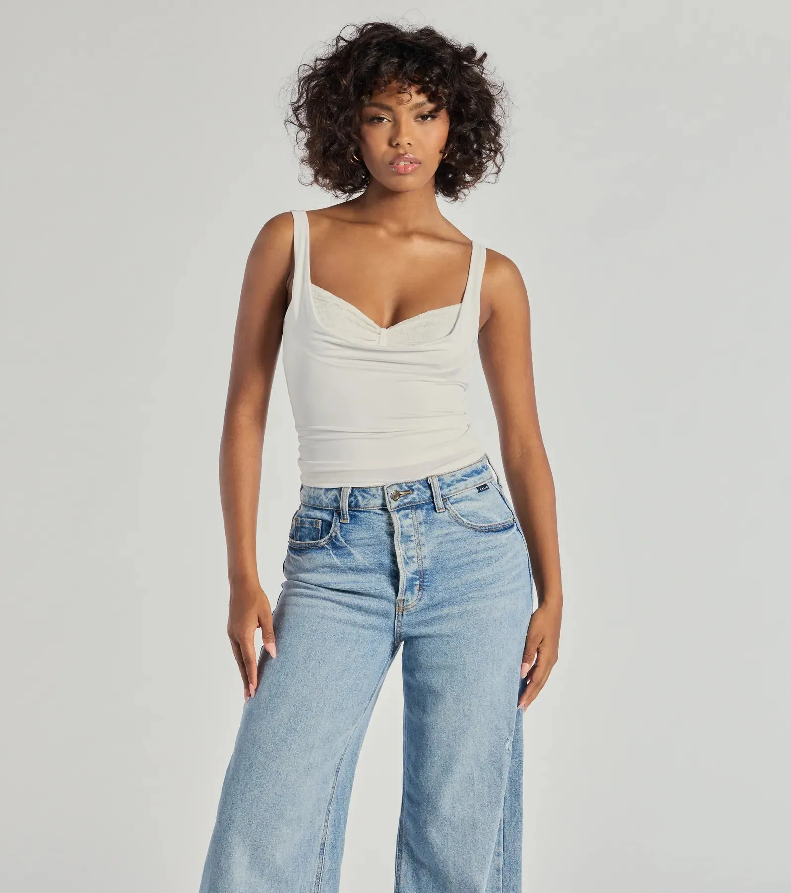 Glam Flair Sleeveless Cowl Neck Top sold by Windsor