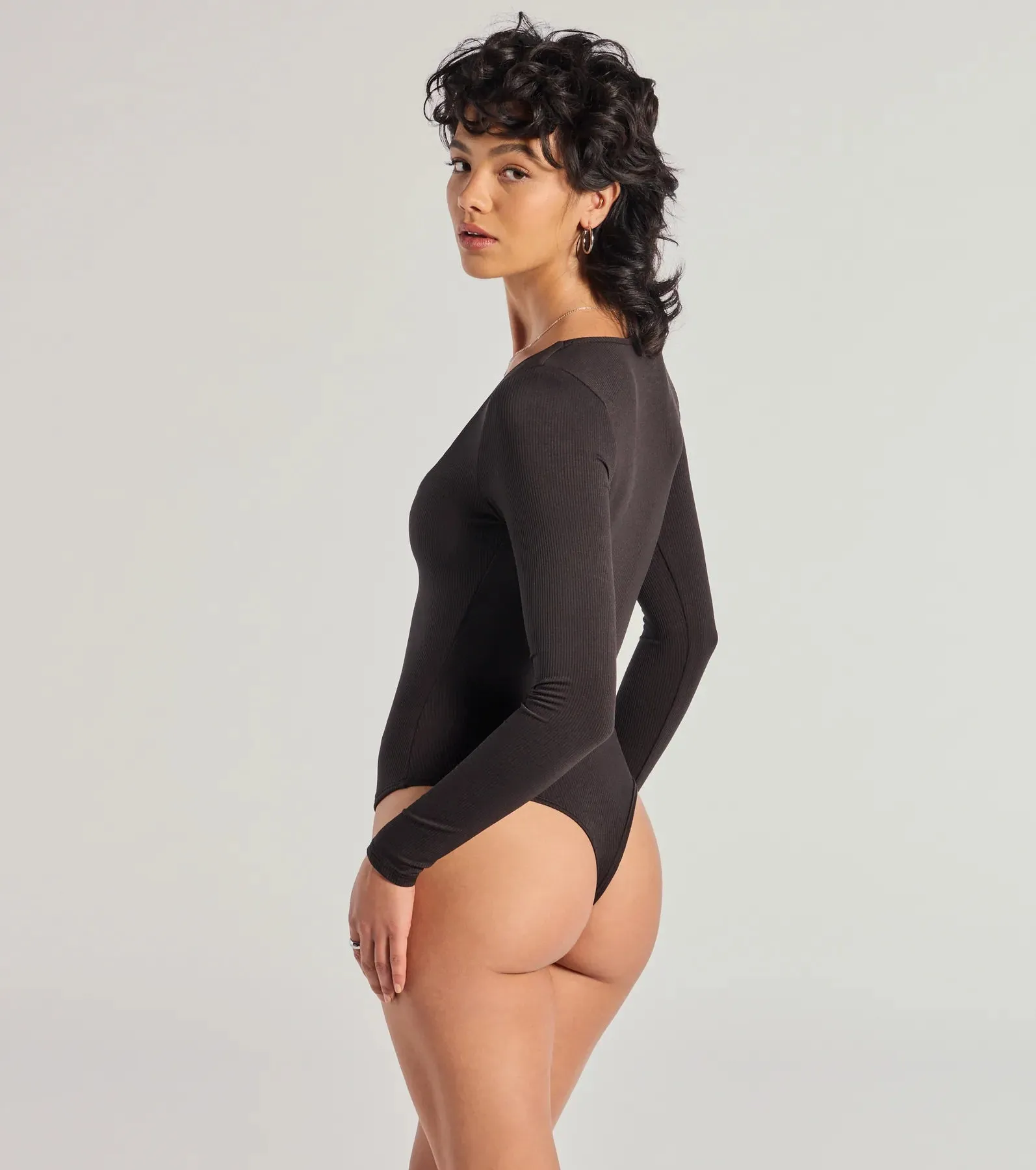 Minimal Chic Ribbed Knit Long Sleeve Bodysuit sold by Windsor product image thumbnail 3