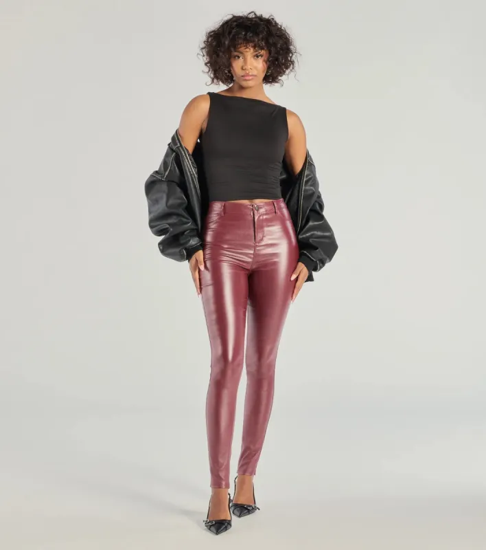Glossy Glam Coated Faux Leather Skinny Pants sold by Windsor